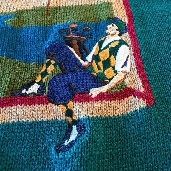 Vintage Par Four Golf Novelty Sweater Medium Ramie Knit 90s